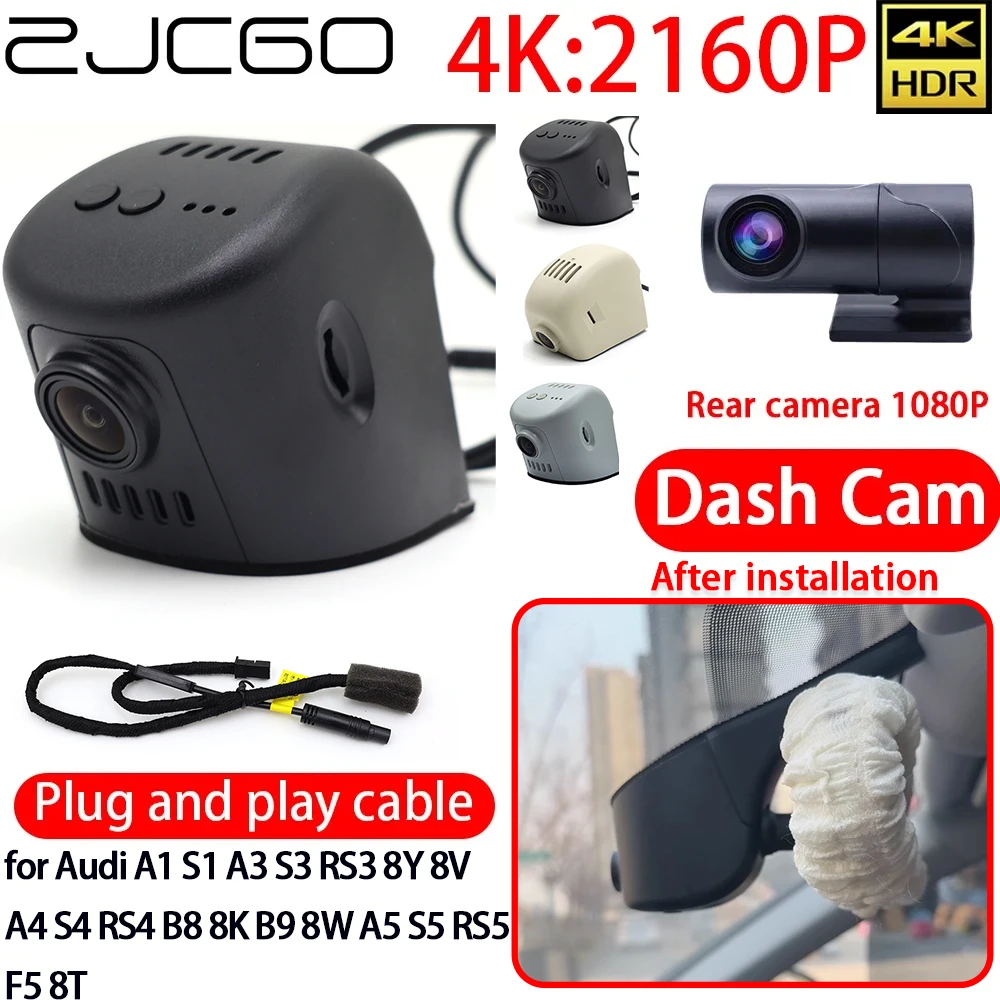 ZJCGO 4K DVR Dash Cam Wifi Front Rear Camera 24h Monitor for Audi A1 S1 A3 S3 RS3 8Y 8V A4 S4 RS4 B8 8K B9 8W A5 S5 RS5 F5 8T