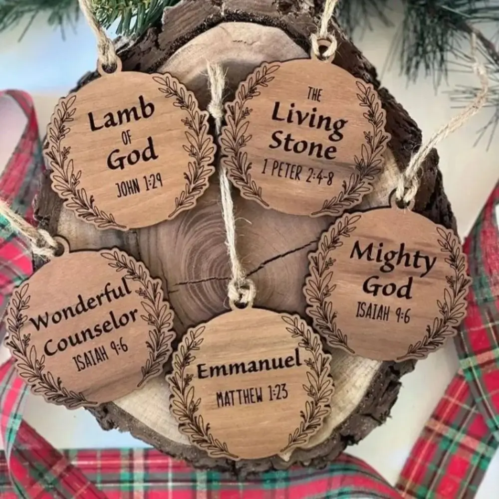 

10Pcs Jesus Wood Ornament Christmas Bible Characters Xmas Tree Hanging Pendant Linen Rope Random Type Wood Tree Decoration