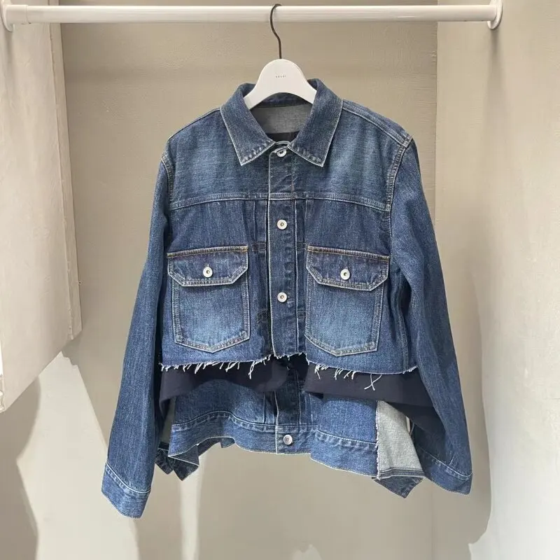 SAC new Japanese stitching contrasting color loose casual denim jacket