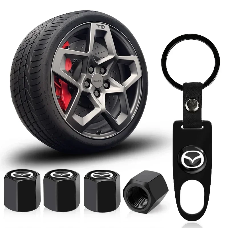 New Car Wheel Tire Valve Stems Cap With Keychain Keyring Badge For Mazda 3 6 CX5 2 CX3 CX9 MX5 RX8 Axela Demio Atenza MS GJI GH