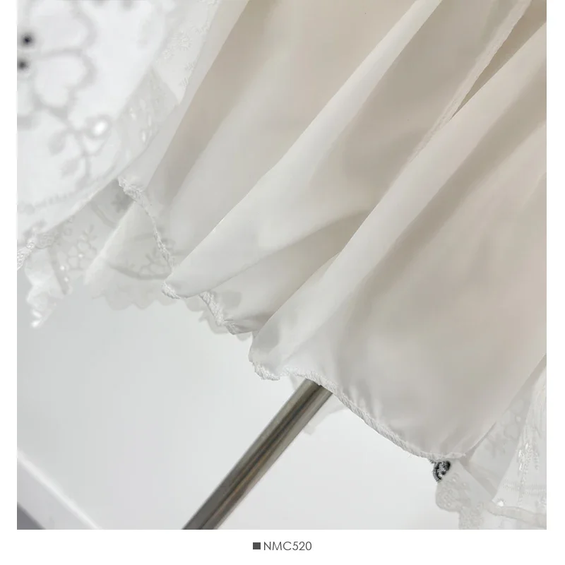 Irregular Design White Cake Skirts Women 2025 Spring Sweet Embroidery Hollowed Out Lace Up Fluffy Short Skirt Casual