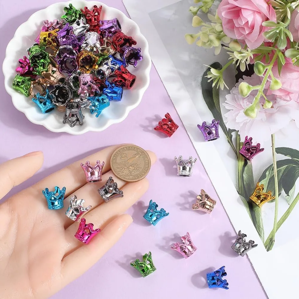 100 قطعة تاج حبة الاكريليك البؤري الخرز السائبة 12x14 مللي متر الملونة البلاستيك الذهبي الفضة التيجان قبعات قبعة على شكل فاصل فضفاض عدة #3