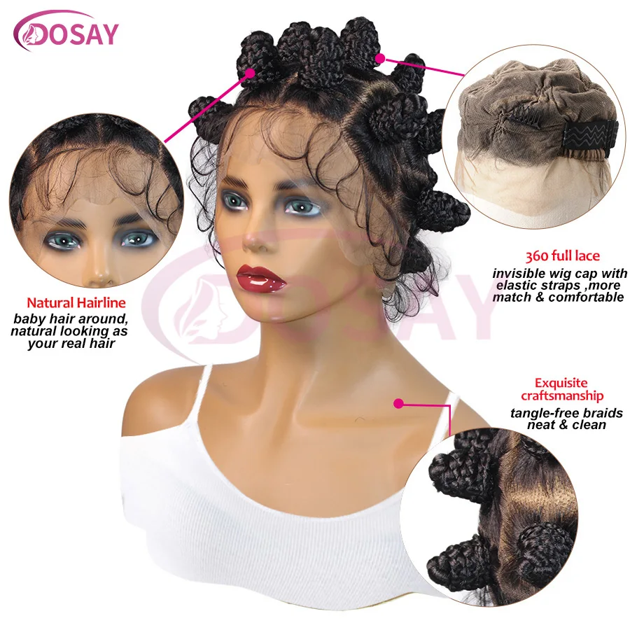 Cornrow Bantu Knots Braided Wigs Synthetic Full Lace Box Braids Wig For Women African Twist Buns Knotless Braids Wig Lightweight