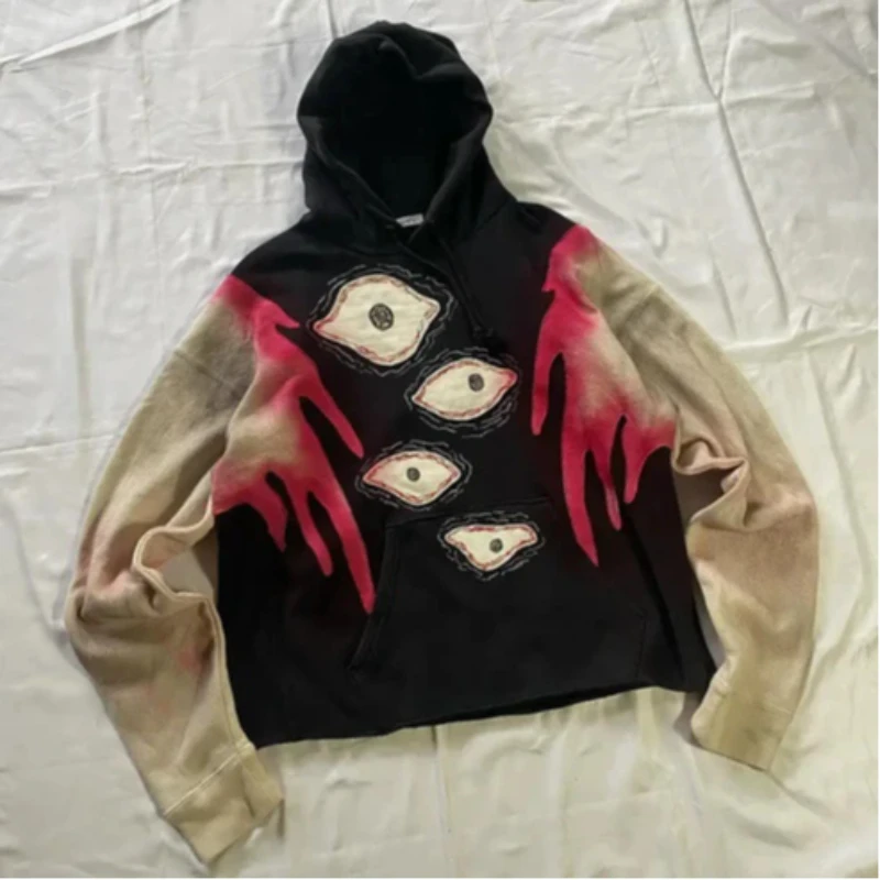 2024Y2K Retro American Street New Dark Gothic Harajuku Eye Embroidered Loose Hoodie Hoodie Hoodie