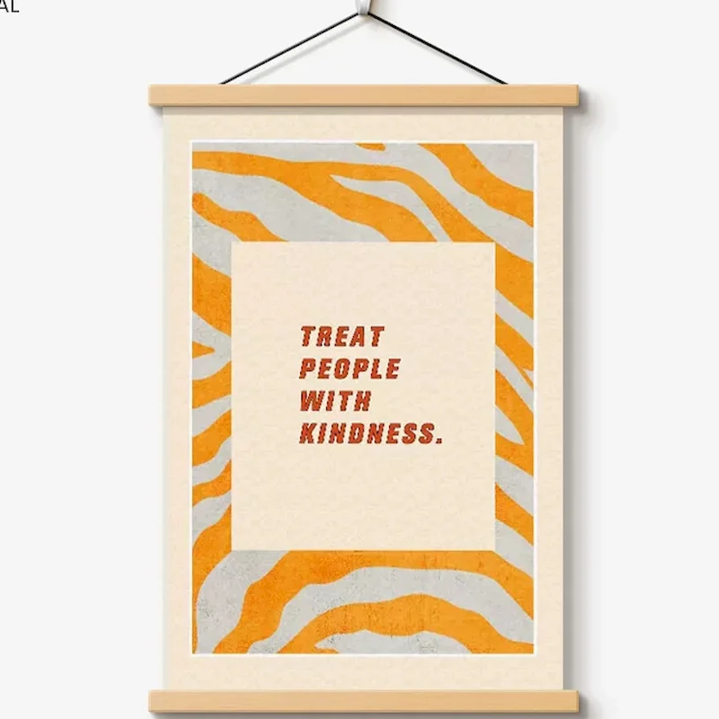VIKAMA Orange Zebra Tapestry Treat People With Kindness Quote Wall Hanging Aesthetic Bedroom Room Decor