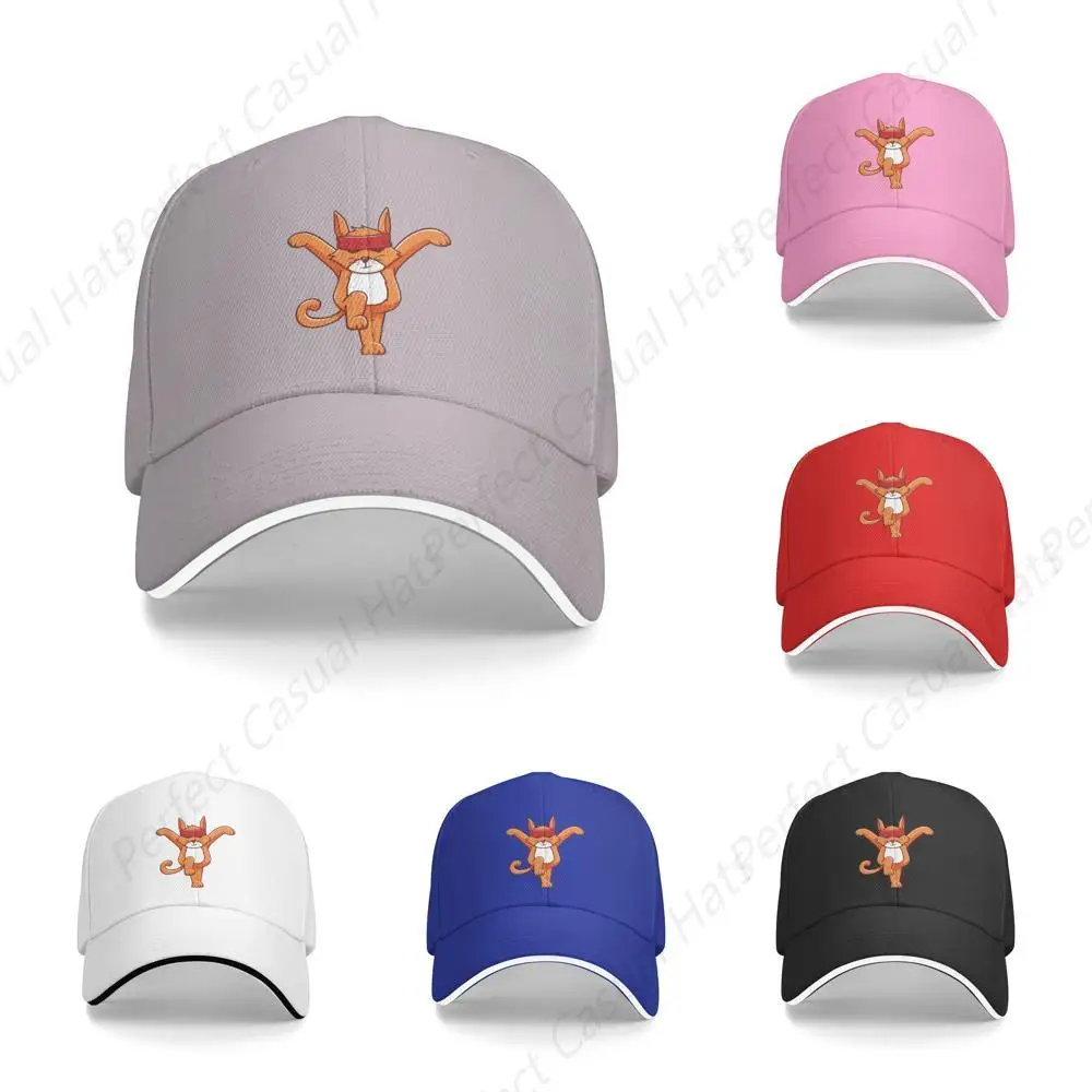 

High Quality Cartoon Cat In Motion Printing Cowboy Hat Peaked Caps Sandwich Caps Trucker Hat Men Women Outdoor Sun Visor