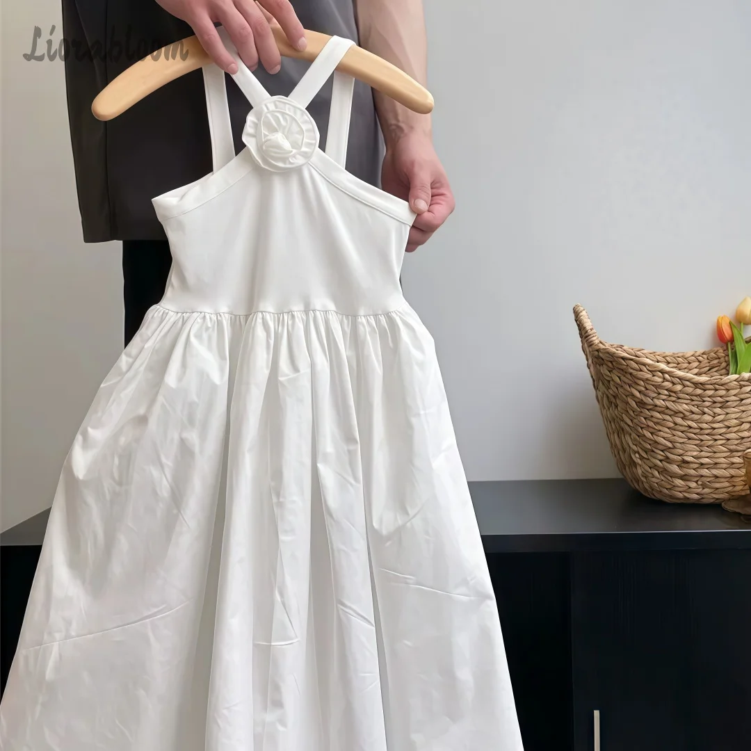 

Girls' Formal White Dress Short Evening Gown Over The Knee Flower Girl Dress Party Attire Wedding Dress Floral Embellishments