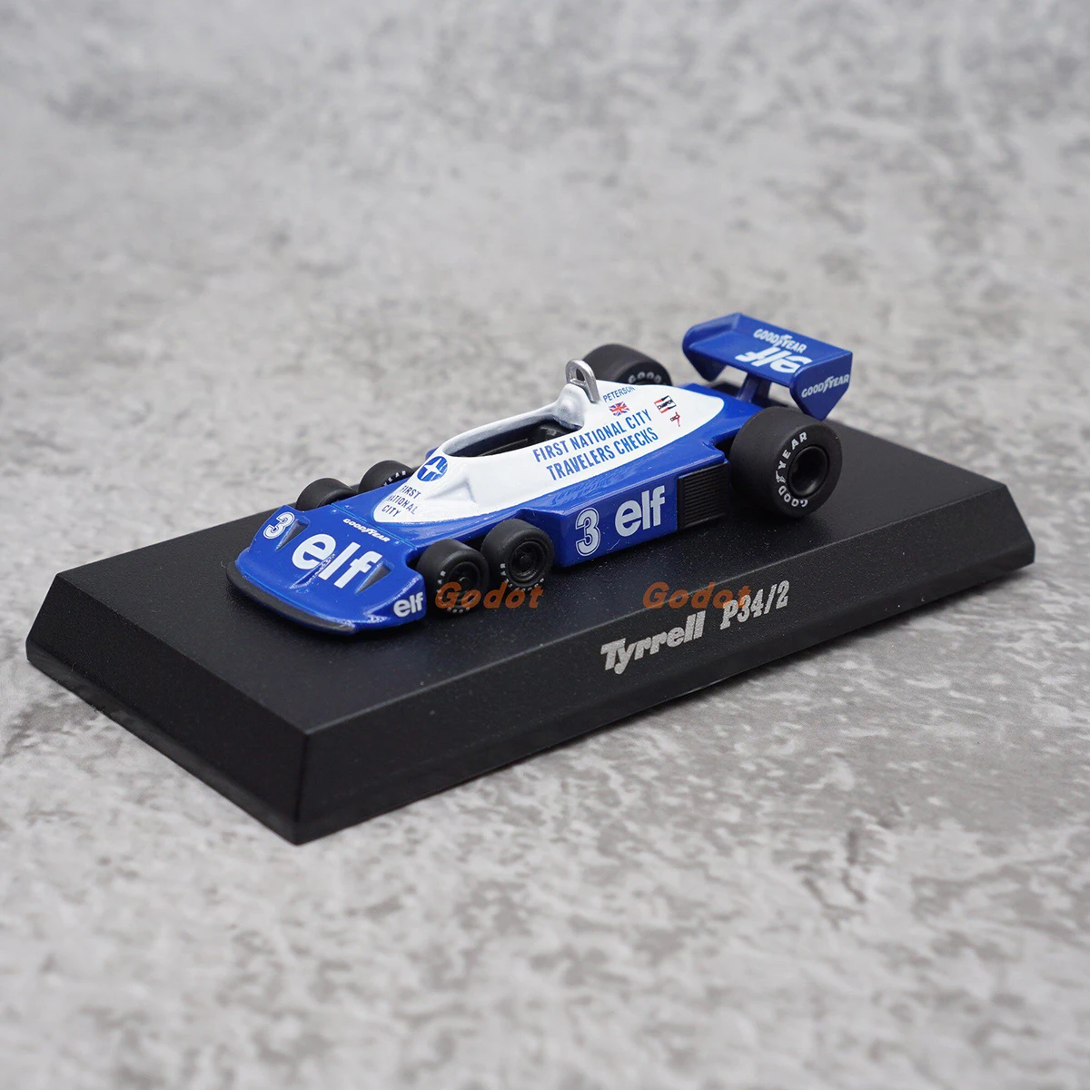 KYOSHO Coche de Carreras de Fórmula 1 Tyrrell P34 de Aleación Fundida a Escala 1:64, Modelo Clásico, Regalo para Adultos, Souvenir, Exhibición Estática