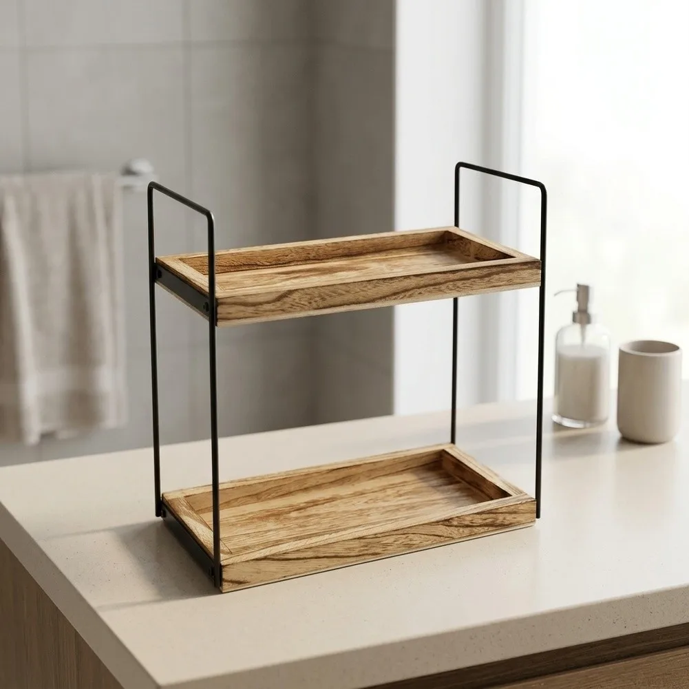 Easy Assemble Bathroom Shelf Bathroom Shelf Bathroom Stand 13.2*6.7*13in 2-Tier Shelf Pre-drilled Holes Easy Assembly