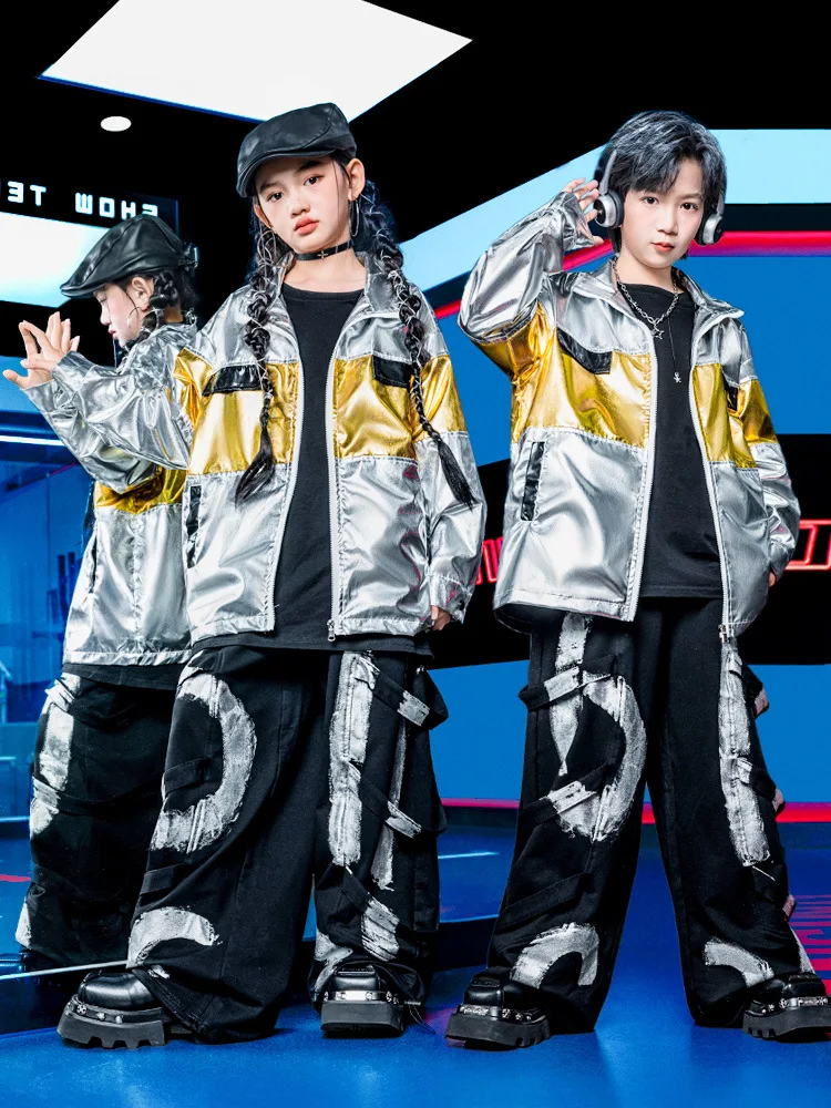 Kids Hip-Hop Dance Costume Set - Stylish Rapper Clothes for Boys And Girls Streetwear Outfit including Jacket And Trousers 2PCS