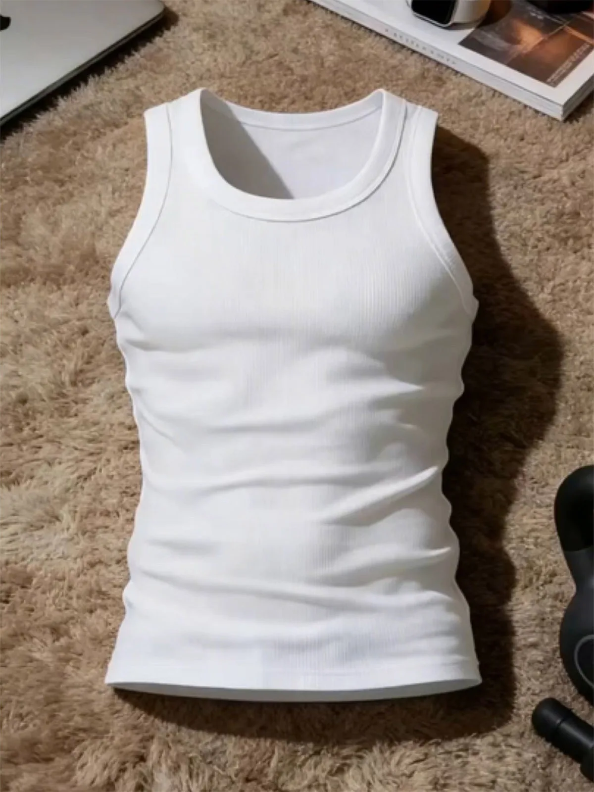 Ice Silk Thread Men's Sleeveless Vest Thin Breathable Cool Feeling Fitness Sport Style Waist Cinching T-Shirt Casual Summer Top