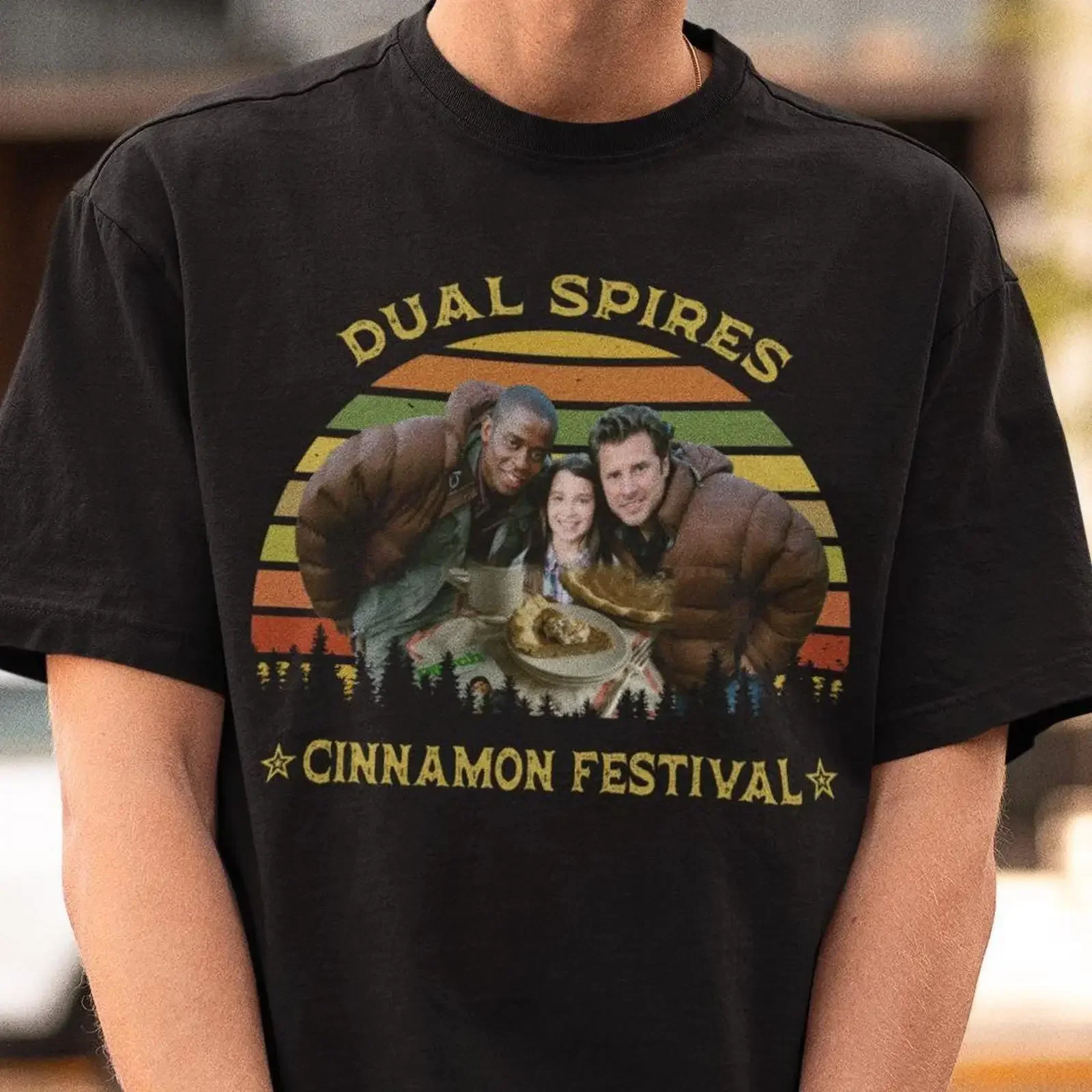 Dual Spires Cinnamon Festival Psych T Shirt vintage Washed Slightly Versatile Stretched fashion streetwear Breathable