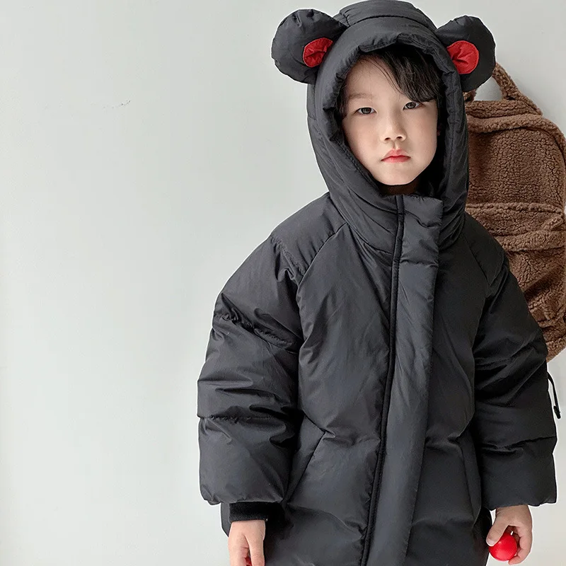 ZOETOPKID White Duck Down Jacket Kids Boys Girls Ear Hooded Winter Puffer Coat Warm Outerwear Cute Children Winter Outfit