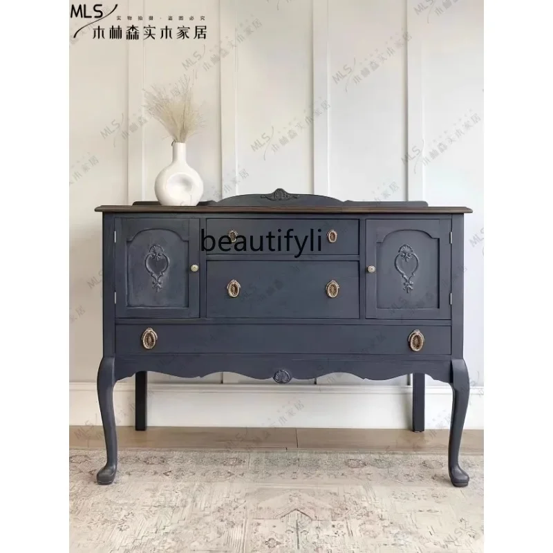 

smt03 French Solid Wood Foyer Entrance Cabinet/Retro Distressed Sideboard Cabinet/Multi-Function Locker