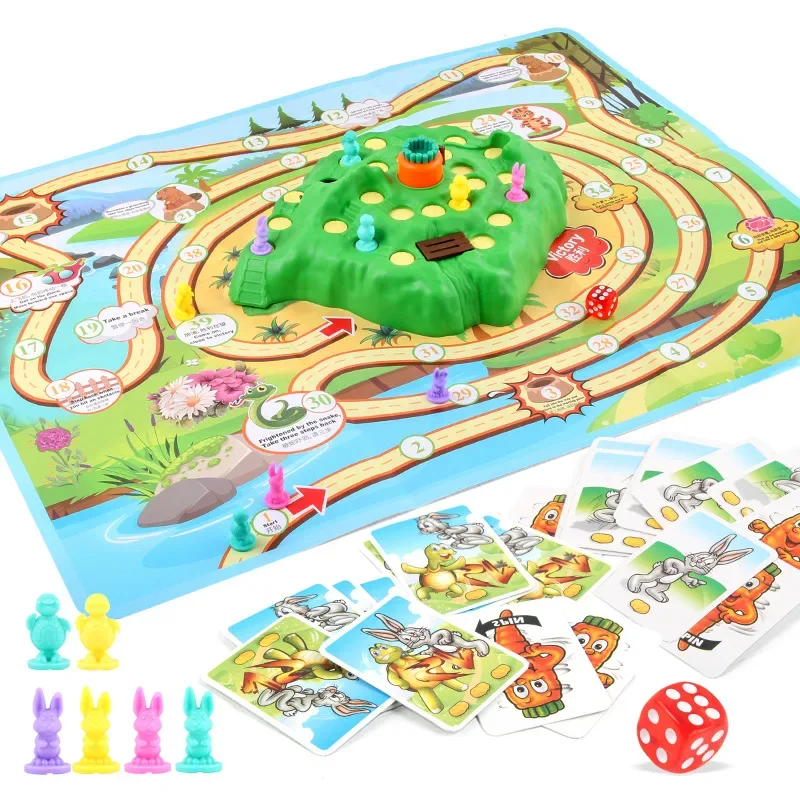 Juego de trampa para tortugas y conejos para niños, juego de mesa giratorio con forma de gota de nabo, juguete de educación temprana para Navidad