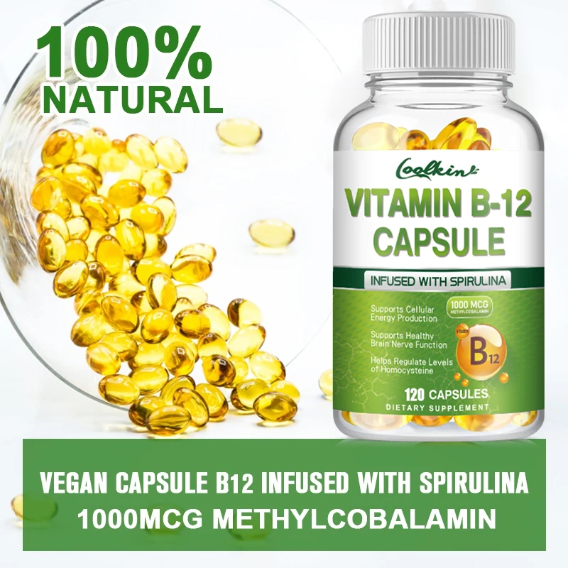 Natural Vitamin B12 Capsules - Contains Organic Spirulina To Support Healthy Mood, Energy, Heart and Eye Health