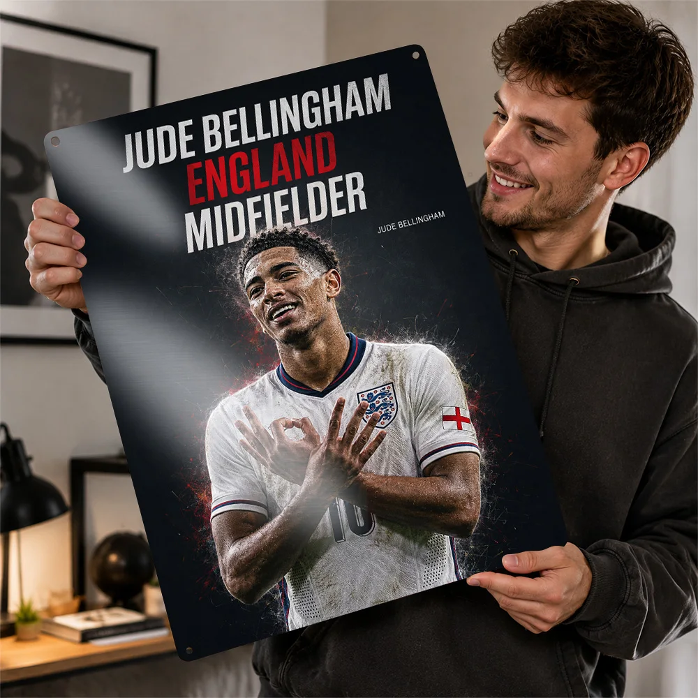 Jude Bellingham Football Aluminum Poster Customized Metal Tin Sign Club Legacy Style Wall Art Ideal For Collector Den Or Study