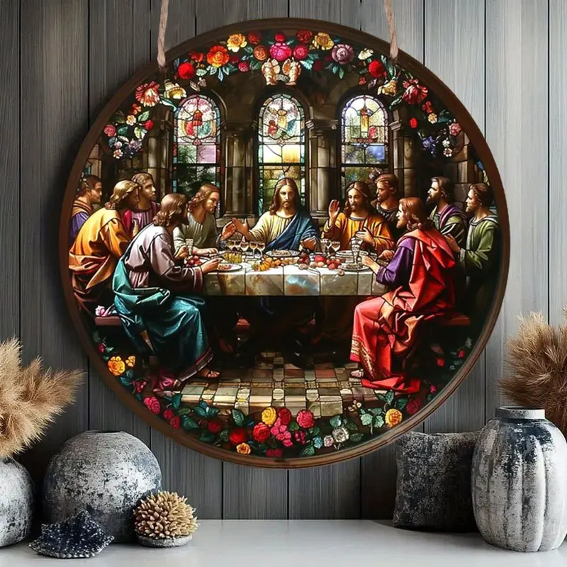 1pc Last Supper Wooden Hanging Ornament, Religious Christian Theme, No Electricity or Battery Needed, for Easter and Passover De
