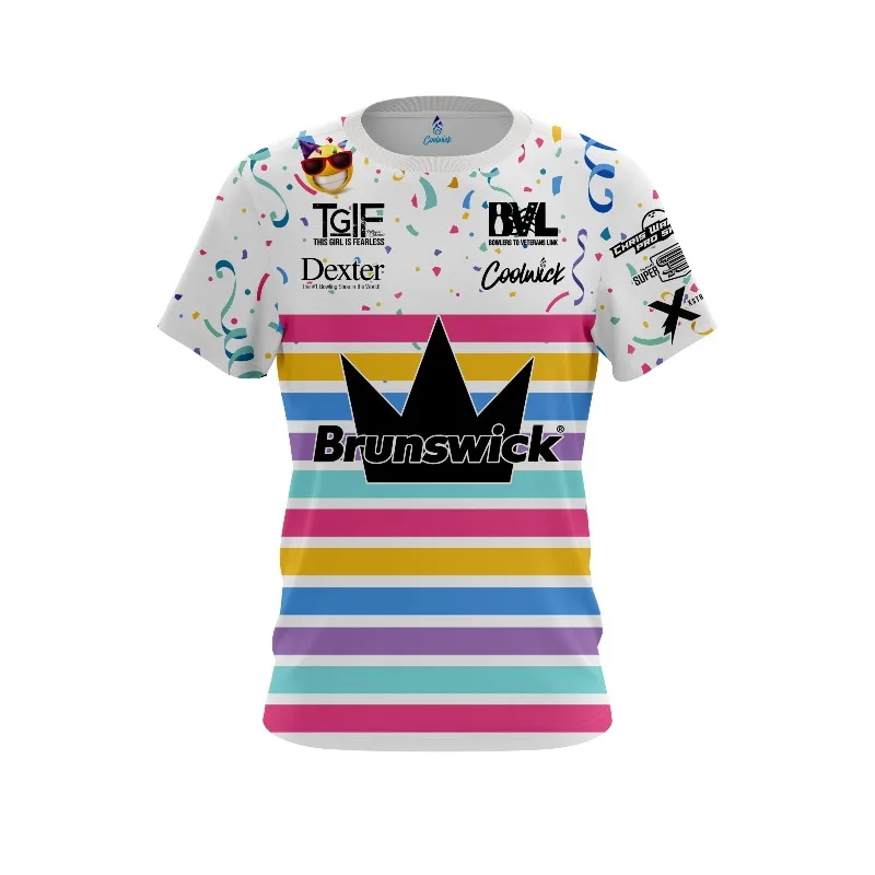 New Men Brunswick Rainbow Confetti Party Bowling Jersey Short Sleeve Performance Sports Tee Casual Streetwear Tops