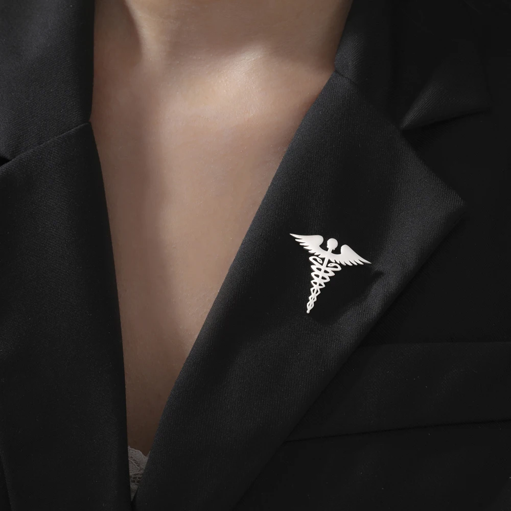 Dawapara Brosche mit Caduceus-Symbol, medizinisches Symbol, Zubehör, Reisende, Talisman, Abschlussgeschenk, Edelstahl-Schmuck – Detail 7