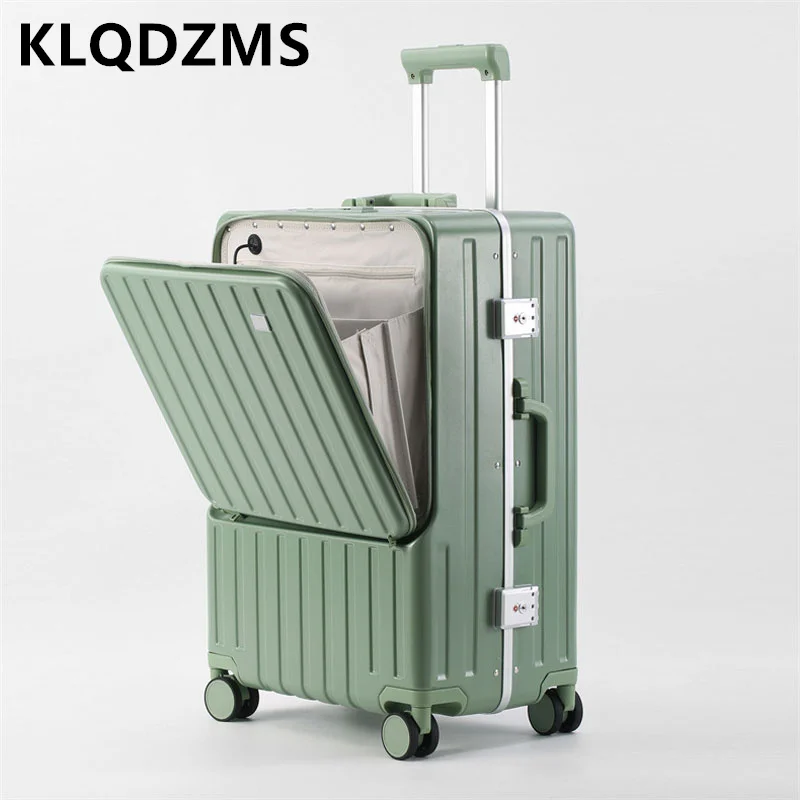 KLQDZMS-Valise d'embarquement pour étudiant, cadre en aluminium, ABS + PC, 20 ", 24", ouverture avant, valise à roulettes pour ordinateur portable, bagage à main