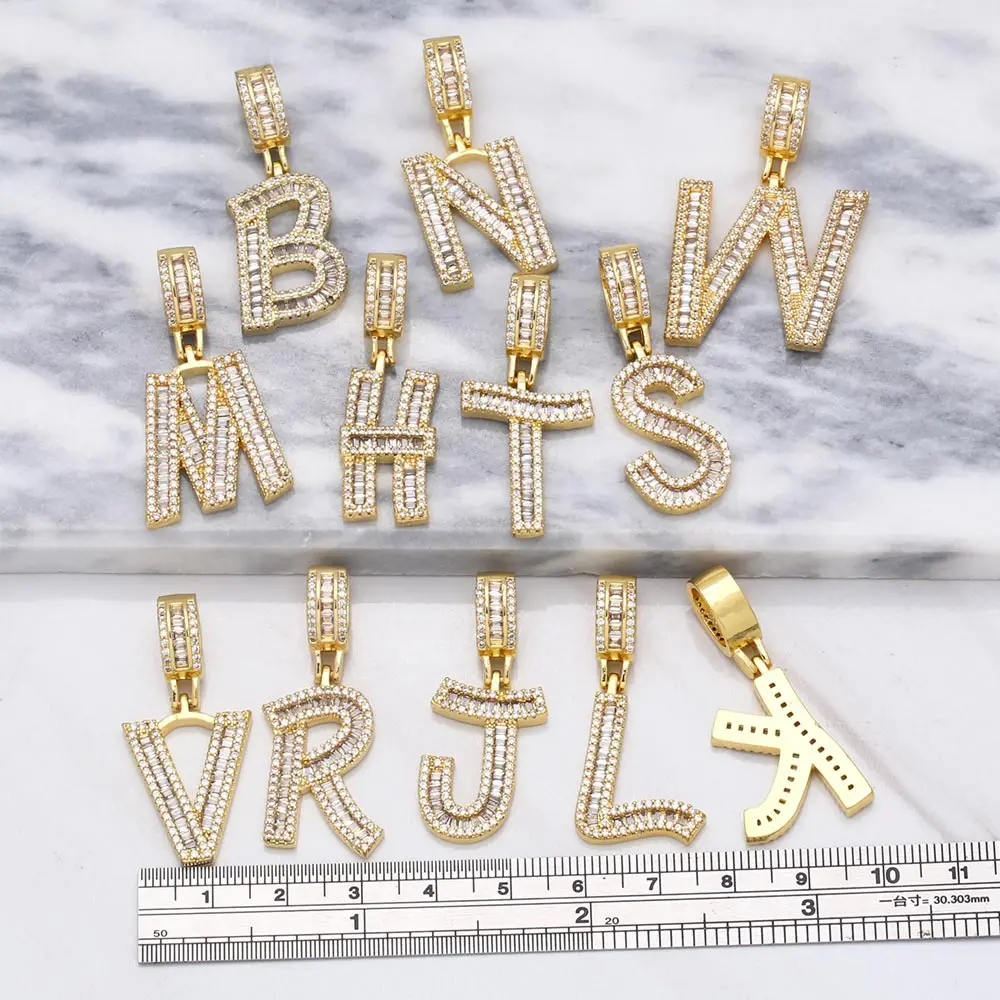 OCESRIO 26 Letter Charms for Necklace Earring Gold Plated Copper CZ Alphabet DIY Pendant Jewelry Making Supplies pdta696