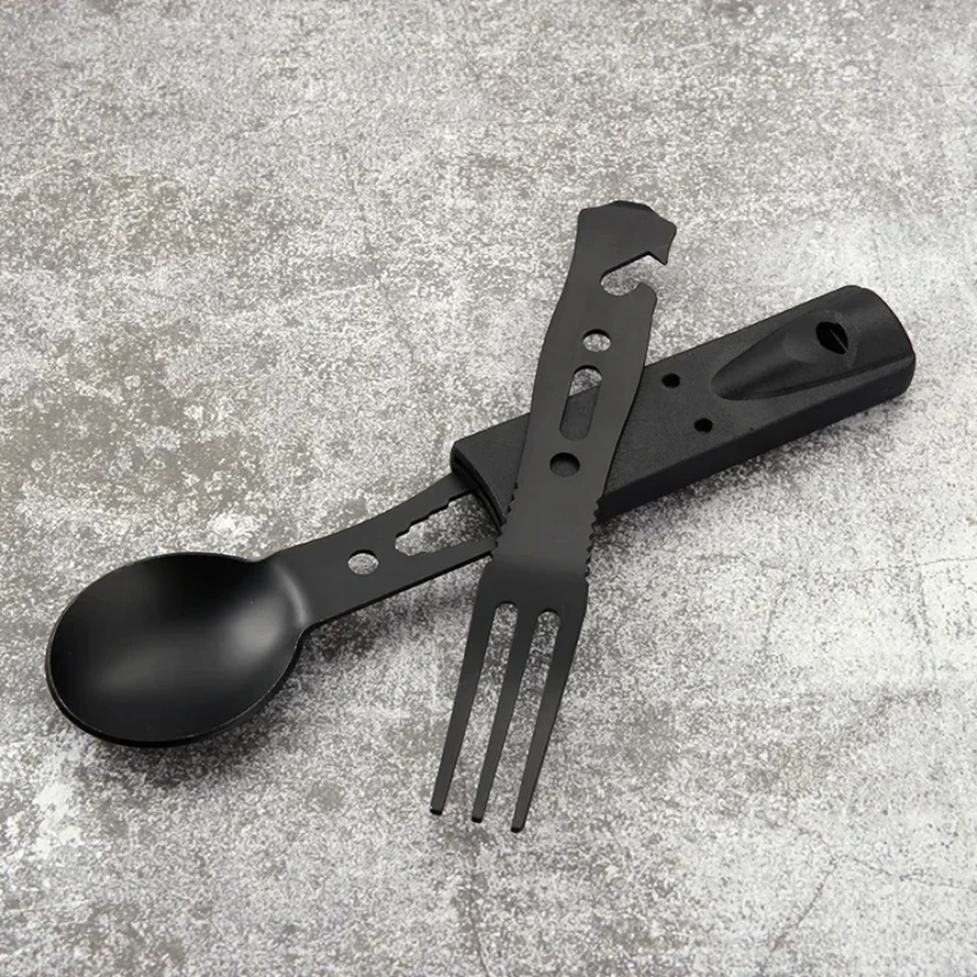 Outdoor Set Multi functional Camping Knives Camping Tableware Outdoor Wind Combination Stainless Steel with Whistle Spoon Fork view 3