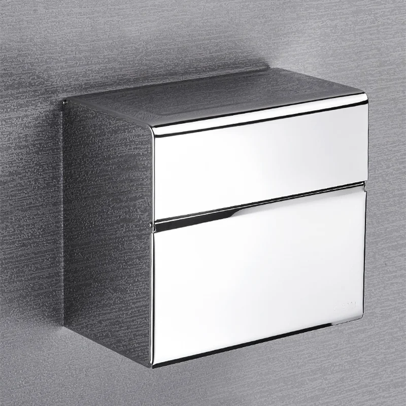 

304 Stainless Steel Bathroom Wall Mounted Tissue Box Perforated Installation Waterproof Paper Roll Holder Bathroom Accessories