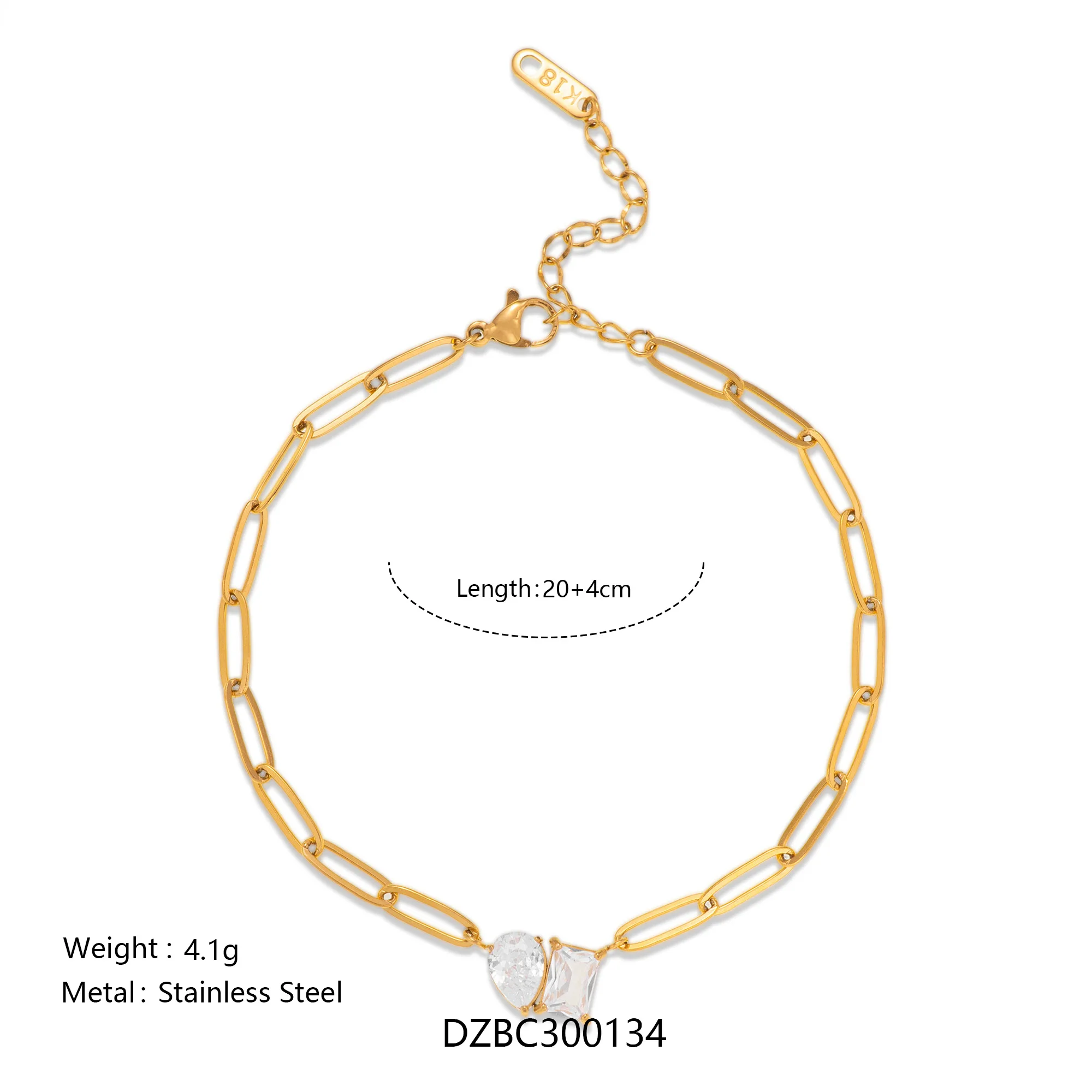 DASEIN 18k Gold Plated Vintage Clear Tear Zircon Stackable Anklet Set Tarnish Free Stainless Steel Lady Jewelry Accessories