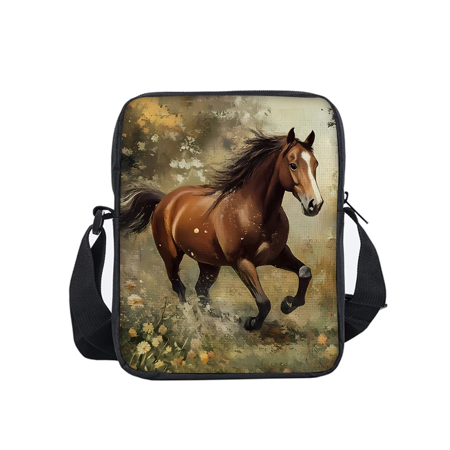Horse Pattern Single Sided Messenger Bag for Boy/Girls Children Best Gifts 2D Flat Cartoon Casual Crossbody Bag