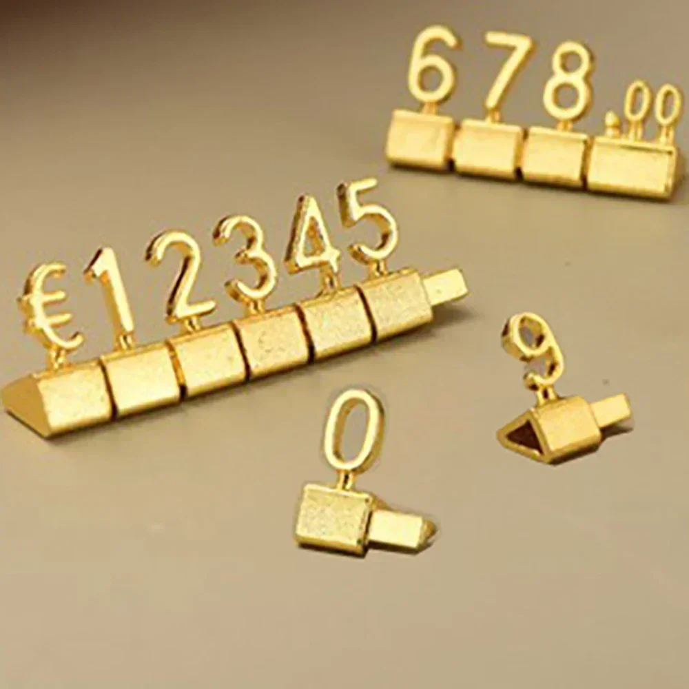 Gold 3D Combined Price Tag 12Pcs/Set Adjustable Number Signs Cube Dollar Euro Currency Symbol Jewelry Store Digital Price Tags