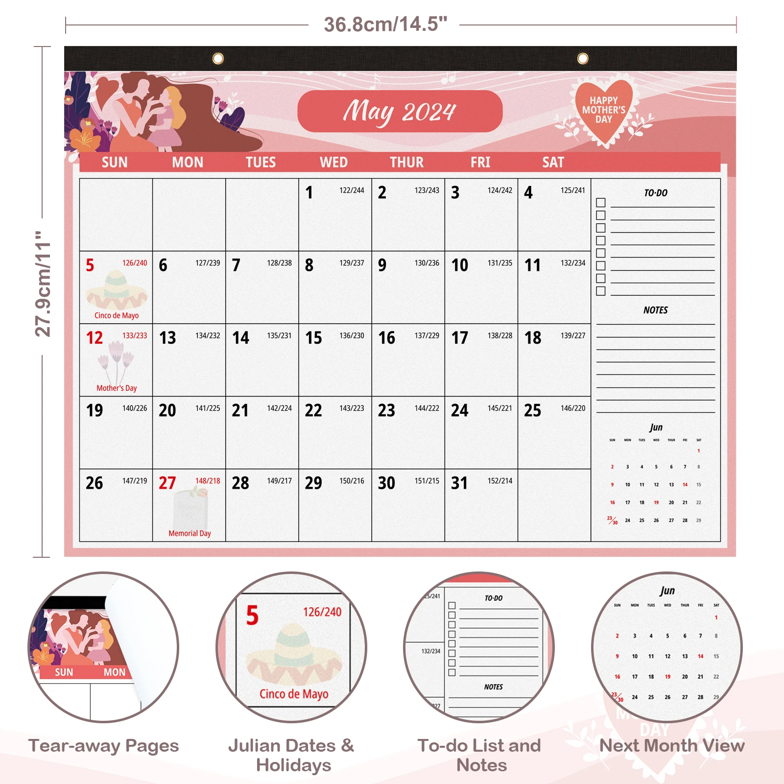 2024 Large Wall Calendar Desk Calendar with To-do list and Notes Yearly Monthly Weekly Daily Planner To Do List Hanging Agenda