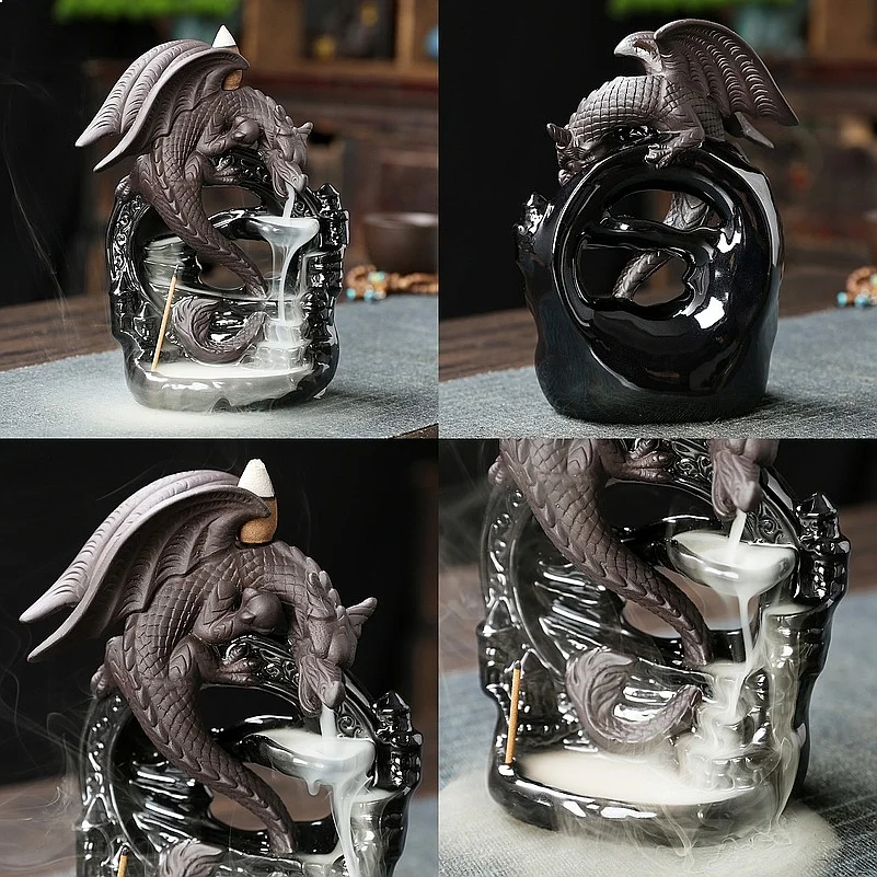 1pc Ceramic Vintage Dragon Backflow Incense Burner, Home Decor, Tabletop Decor, Home Aromatherapy Gift (Without Incense)