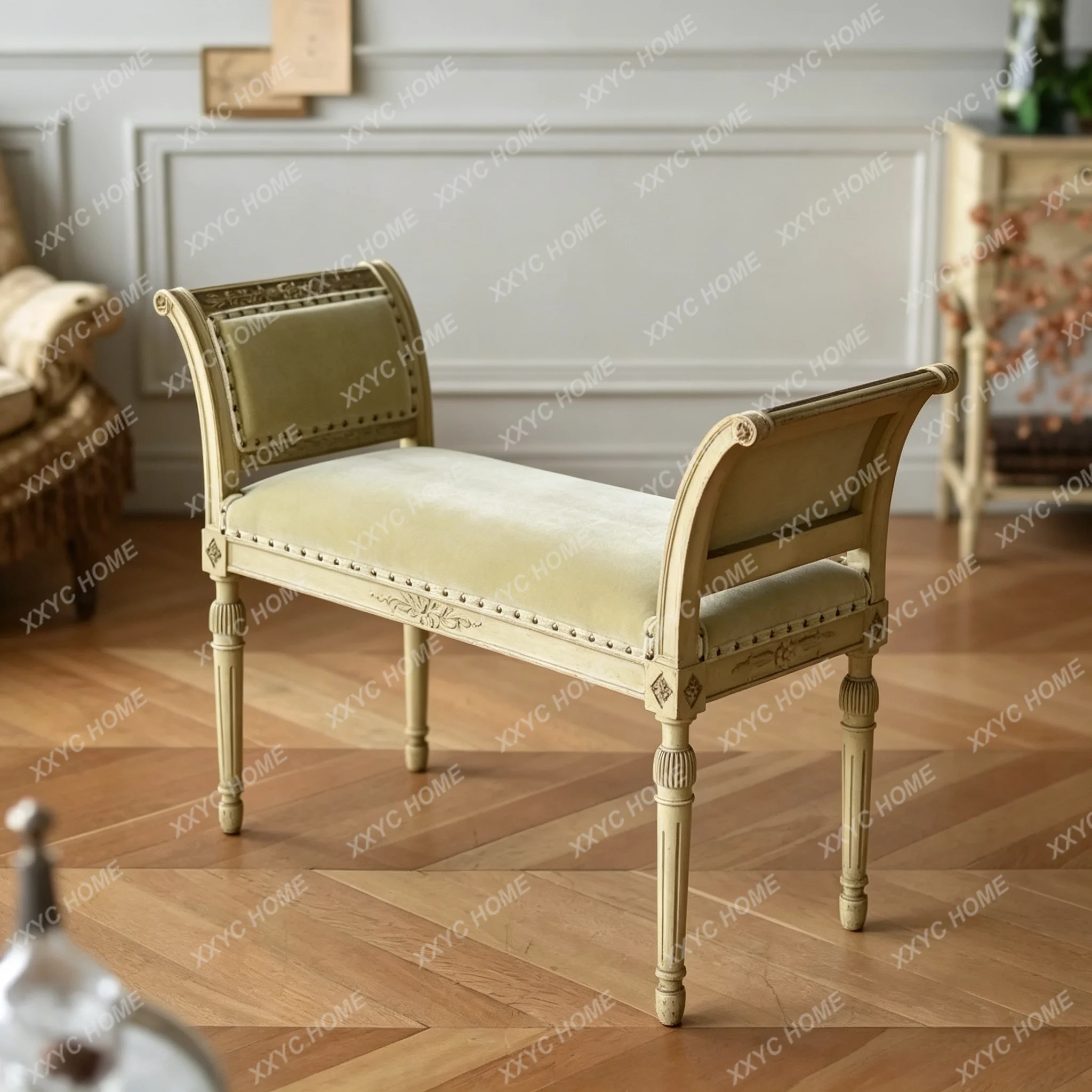 Vintage carved bedside shoe changing stool bedroom cloakroom makeup bench