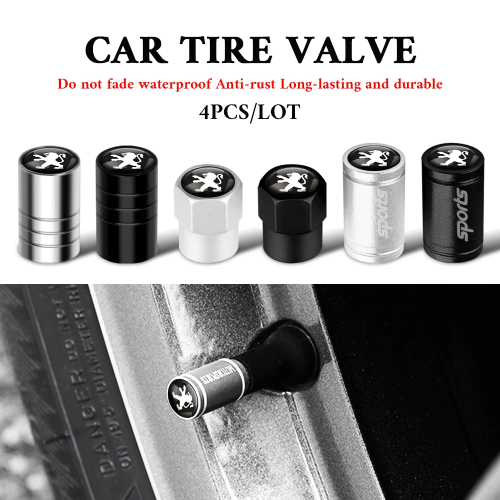 For Peugeot 5008 4008 206 208 308 307 207 3008 407 508 408 SW CC RCZ Hatch 4PCS Car Tire Valve Caps Car Accessories Center Cover