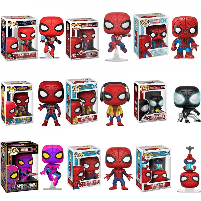 Funko Pop Spider-Man 03 #   259 #   265 #   334 #   399 #   574 #   Traje Negro Dorado 911 #   Juguetes Bobble Head 913 #   Figura de Vinilo Coleccionable, Modelo de Juguete