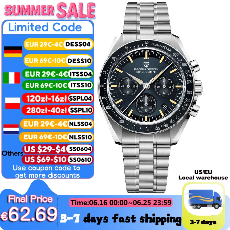 2025 New PAGANI DESIGN Tribute to CK2998 Moon Watch Retro Luxury Quartz Watches For Men Stainless steel Sport Chronograph Man