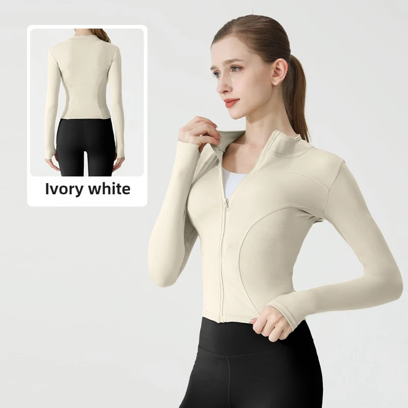 2025 Giacca da allenamento in nylon ad alta elasticità autunnale da donna - Capispalla sportiva con cerniera per moto da yoga slim fit per palestra