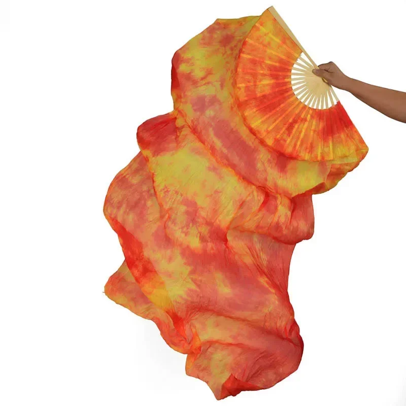 

9 Colors Women Dancewear Performance Prop 100% Silk 1 Pair Dancing Fans Dance Accessory Tie Dye 180cm Belly Dance Silk Fan Veils