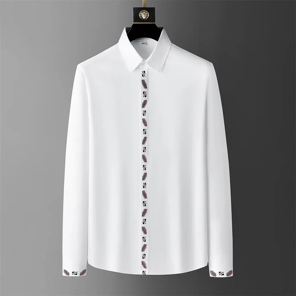 Autumn Embroidery Men\'s Shirts Solid Color Business Casual Formal Shirt Long Sleeve Versatile Shirts Social Banquet Party Tops