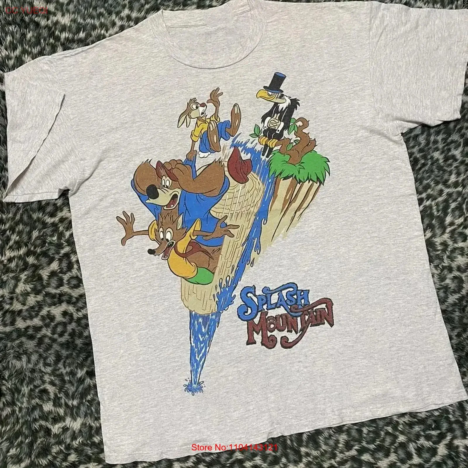 Винтажная футболка 90-х годов с принтом Splash Mountain, модель BL1204, винтажный стиль, эффект потертости, универсальная, удобная, для мужчин.