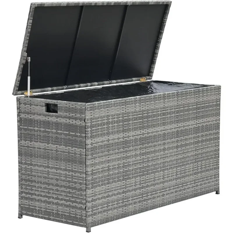 

Lined Weather Resistant Outdoor Rattan Wicker Patio Deck Storage Box with Soft Close Hinges Patio Furniture Cushions