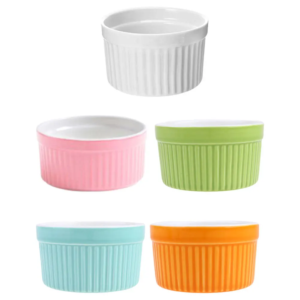 

5Pcs Ceramic Baking Ramekins Small Smooth Edge Bakeware for Kitchen Home Dessert Cups Baking Bowls Set Dessert Cups