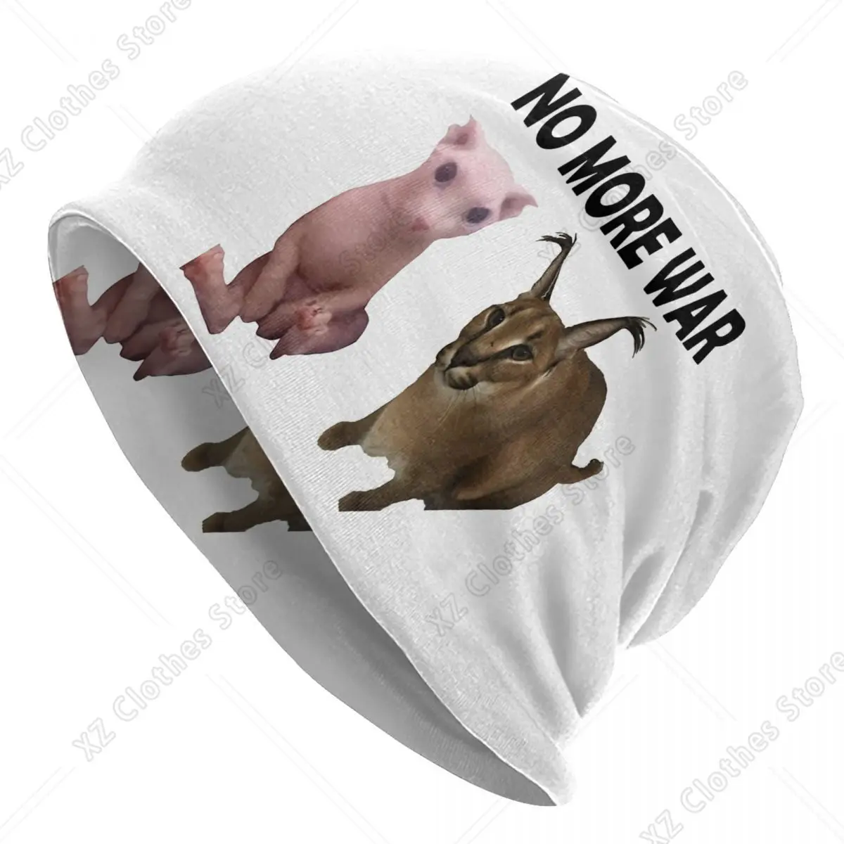 Custom No More War Big Floppa And Bingus Skullies Beanies Caps Winter Knitting Hats Unisex Adult Funny Cat Meme Bonnet Hats