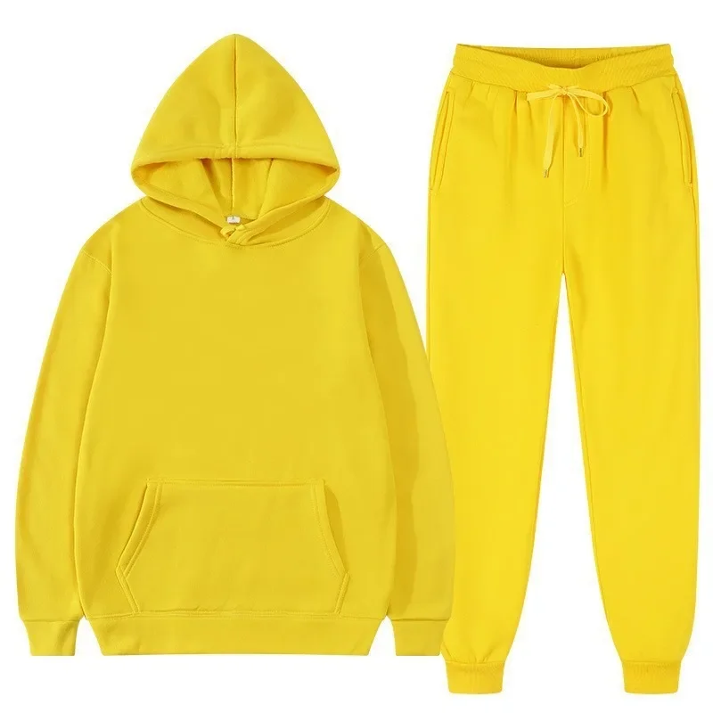 Men Tracksuit 2 Pieces Sets Hooded Sweatshirt +Drawstring Pants Male Hoodies Running Sportswear Men Women Autumn Sportwear view 3