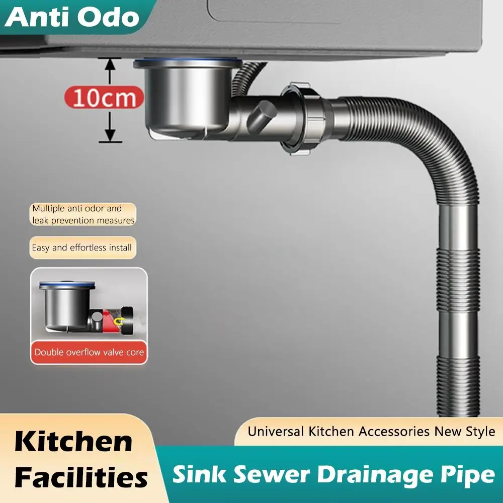 

Anti Odor Sink Drainage Pipe Anti Clogging Flexible Design Retractable Downspout Easy Installation Extension Set