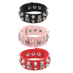 Hip Hop Pink Red Black Star Skull Spike Bracelet Punk Heart Bangle Black Studded Pu Leather Bracelet for Men Women Man Jewelry