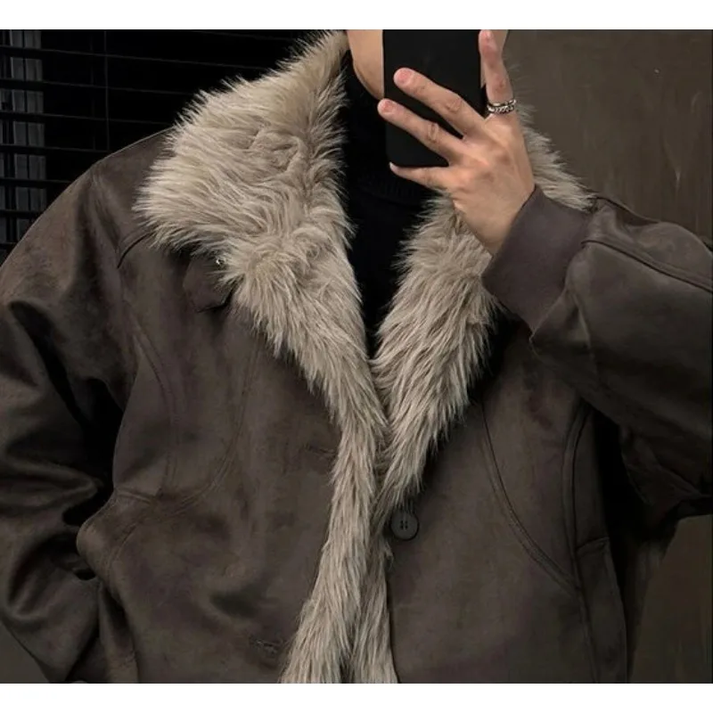 Maillard's Unique Stylish Retro Large Plush Stand-up Collar Design Hong Kong-style Winter Thickened Cotton-padded Jacket Fashion