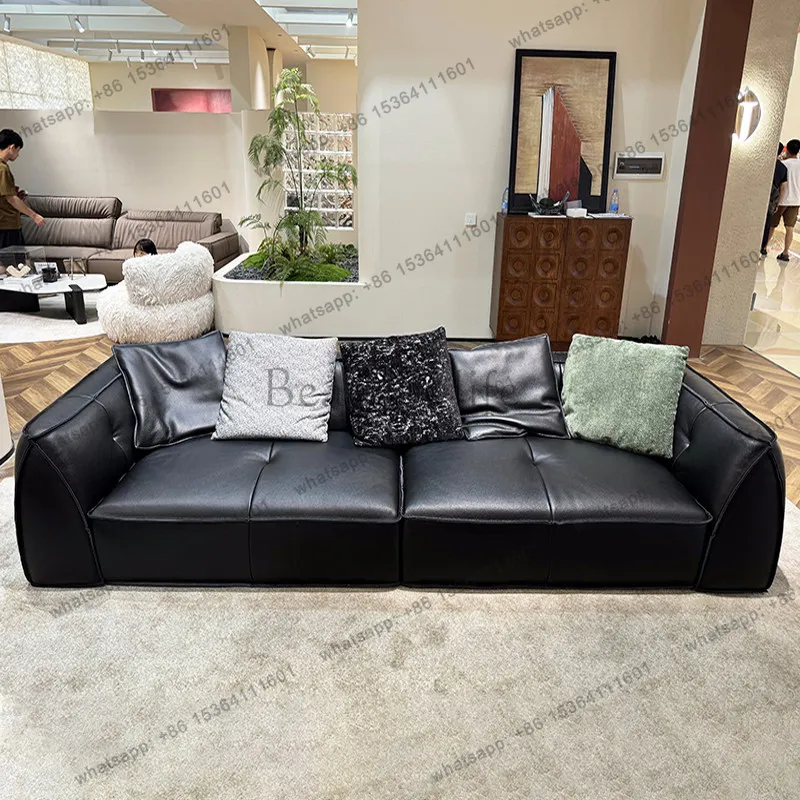 

New Bauhaus straight row full top layer cowhide leather sofa small apartment Italian minimalist sofa