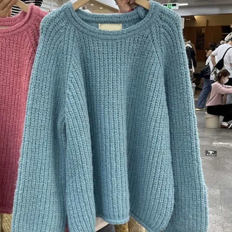 South Korea 2024 Autumn/Winter Clear Color Temperament Slimming and Age Reducing Versatile Round Neck Pullover Knitted Sweater